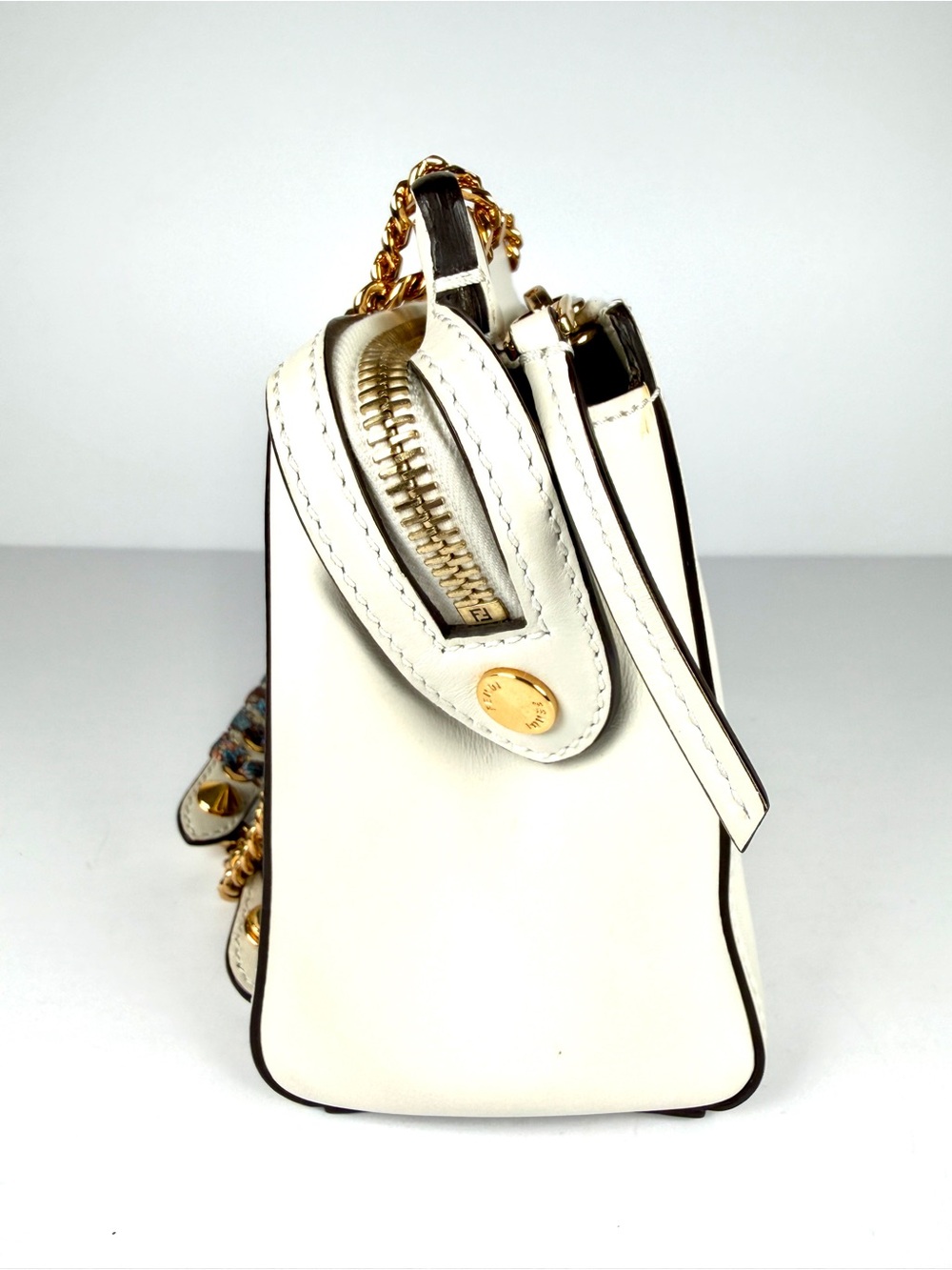 Fendi White Leather & Lace DotCom Chain Shoulder Bag Excellent Full Inclusion - Picture 7 of 15